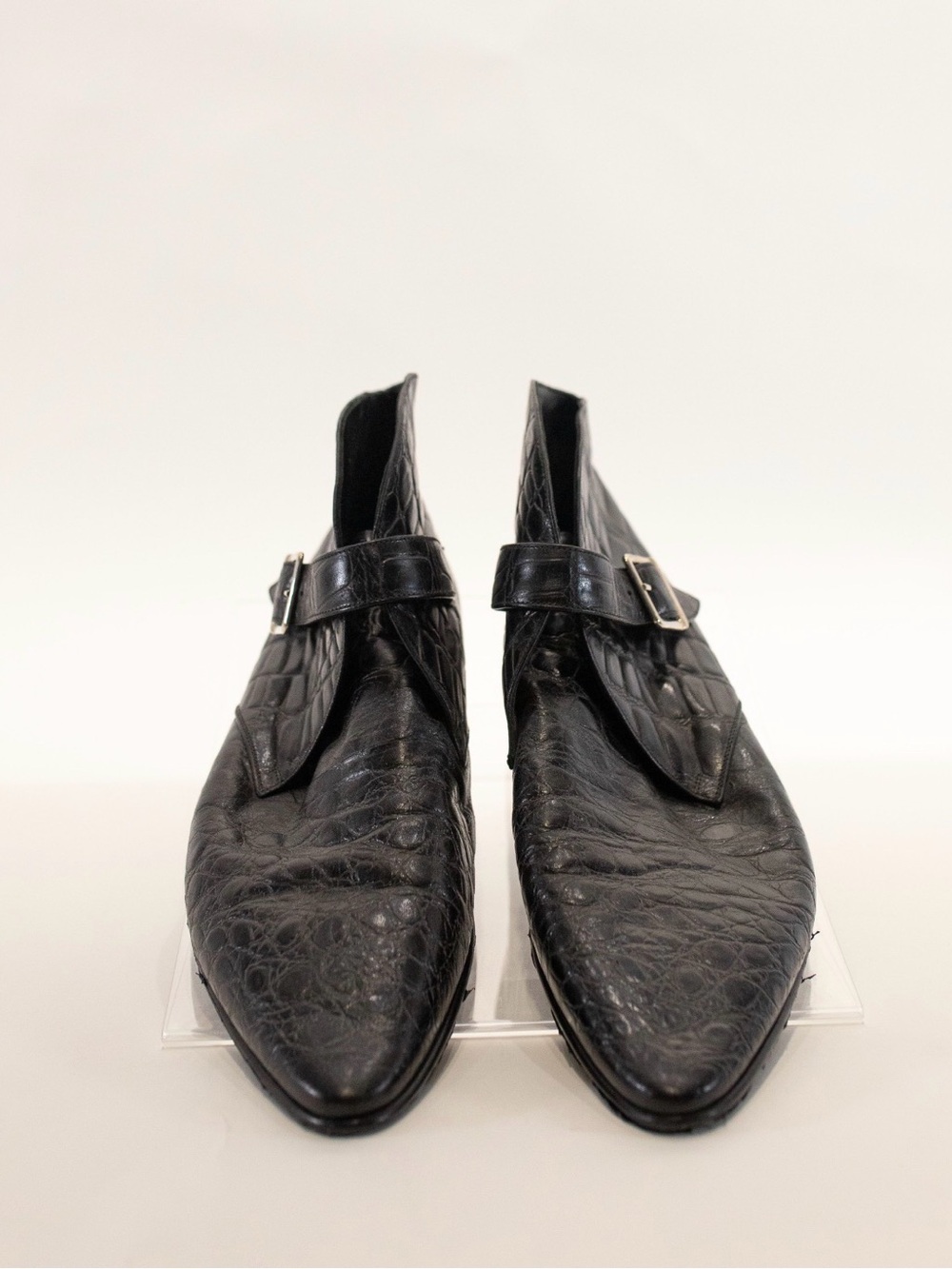 Saint Laurent Men’s Black Croc-Embossed Leather Boots - Picture 3 of 5